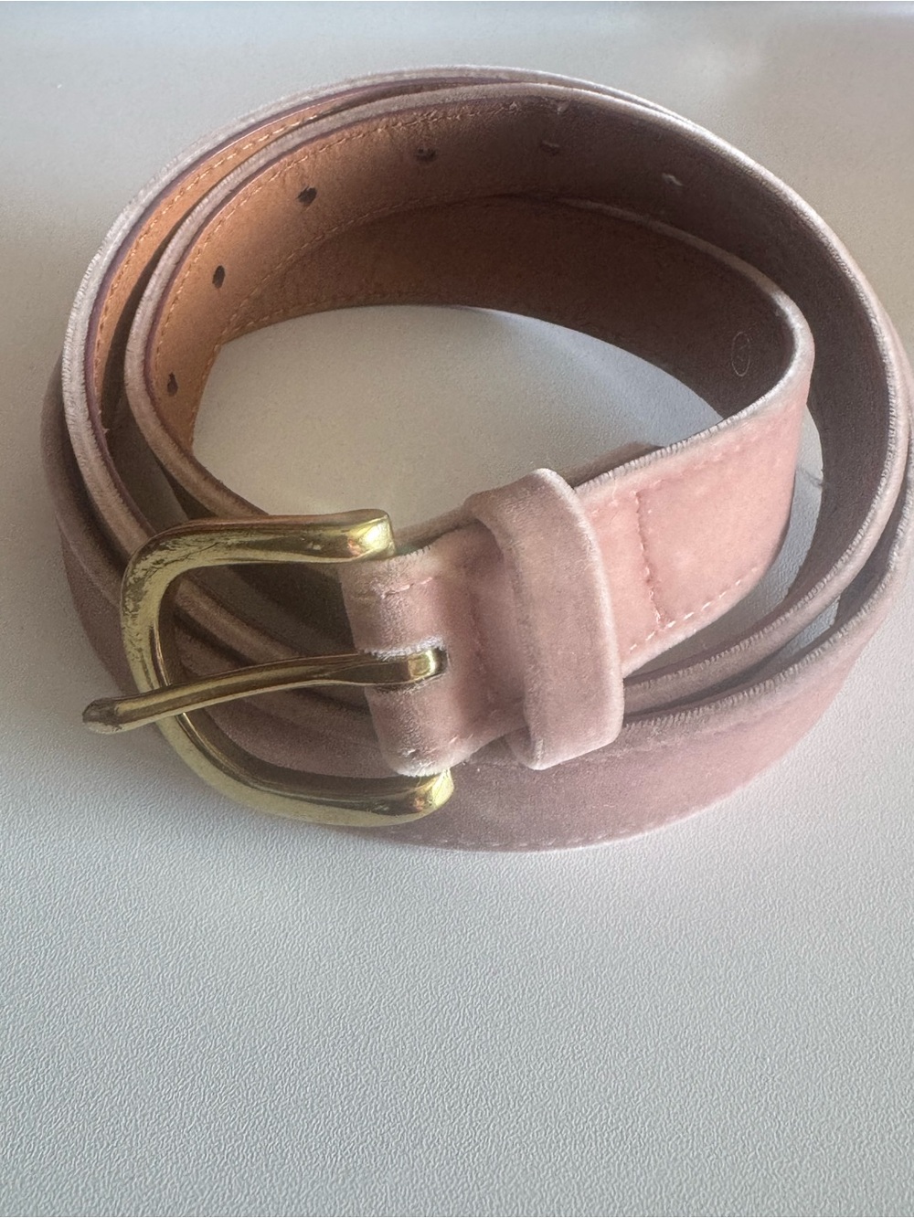 J.Crew Women's Blush Dusty Pink Velvet Belt with Gold Buckle XL